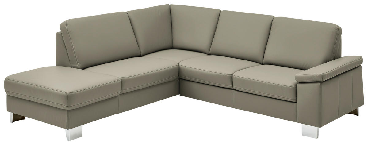 ECKSOFA  in Echtleder Grau  235/248 cm  - Alufarben/Grau, Design, Leder/Metall (235/248cm) - Beldomo Premium