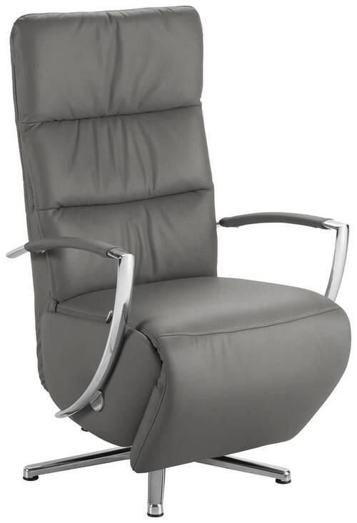RELAXSESSEL in Leder Grau  - Chromfarben/Grau, Design, Leder/Metall (64/112/80cm) - Cantus