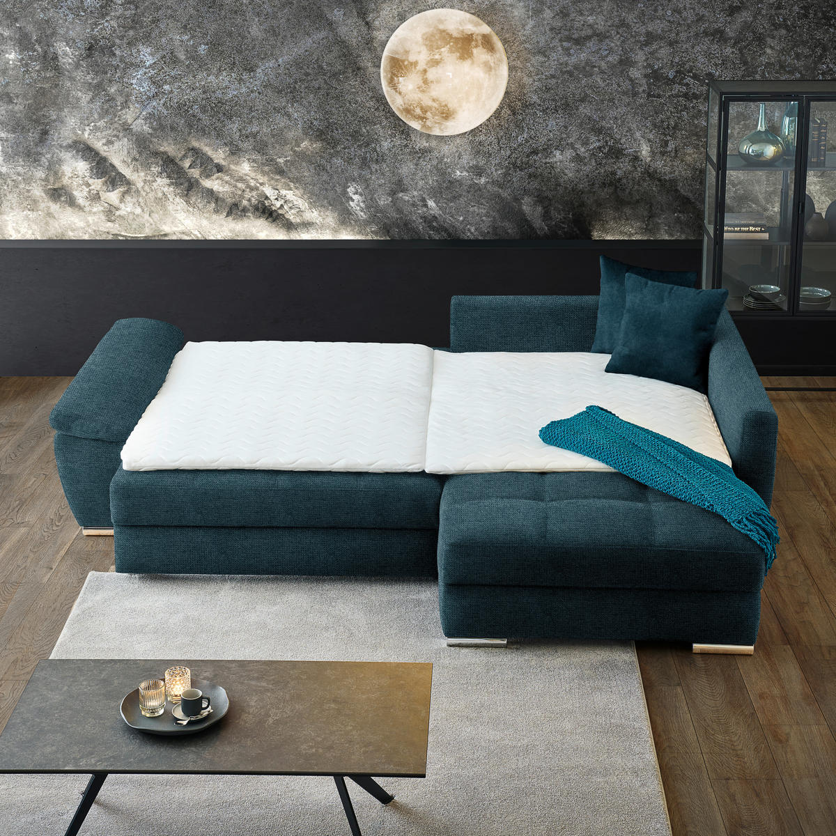 ECKSOFA in Webstoff Petrol  276/212 cm  - Chromfarben/Petrol, Design, Kunststoff/Textil (276/212cm) - Carryhome