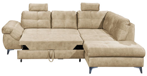 ECKSOFA Creme Velours  - Creme/Schwarz, KONVENTIONELL, Kunststoff/Textil (275/218cm) - Carryhome