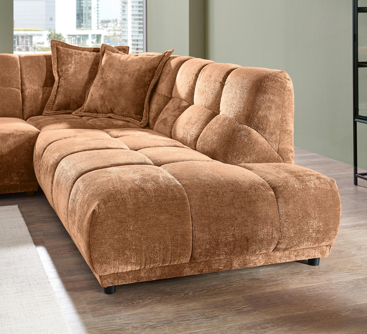 ECKSOFA ITALIA in Chenille Koralle  284/250 cm  - Koralle/Schwarz, MODERN, Kunststoff/Textil (284/250cm) - Livetastic