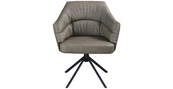 ARMLEHNSTUHL  Sitzfläche 360° drehbar, automatische Rückholfunktion  Echtleder  Braun  - Schwarz/Braun, Design, Leder/Metall (70/89/65,5cm) - Novel