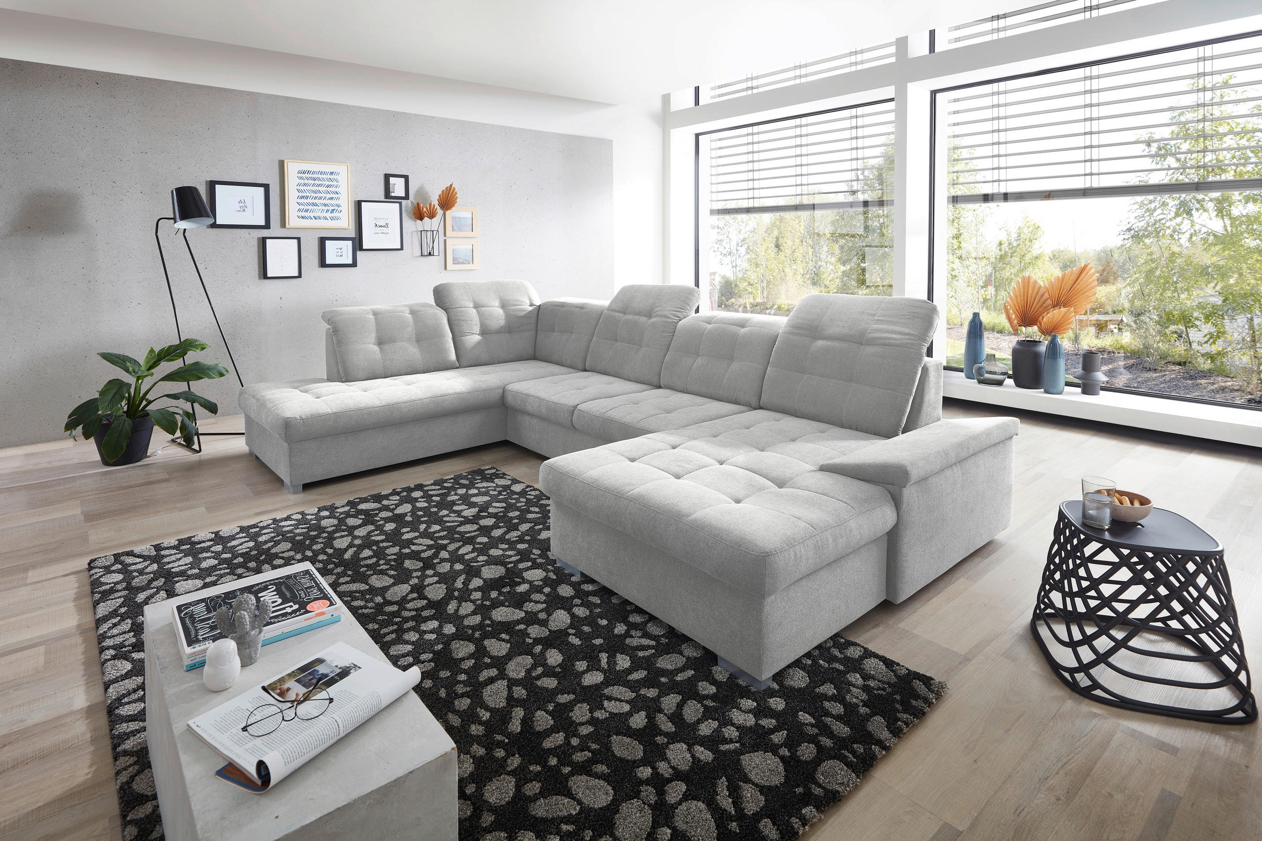 WOHNLANDSCHAFT Silberfarben Mikrofaser  - Chromfarben/Silberfarben, Design, Kunststoff/Textil (212/330/169cm) - Livetastic