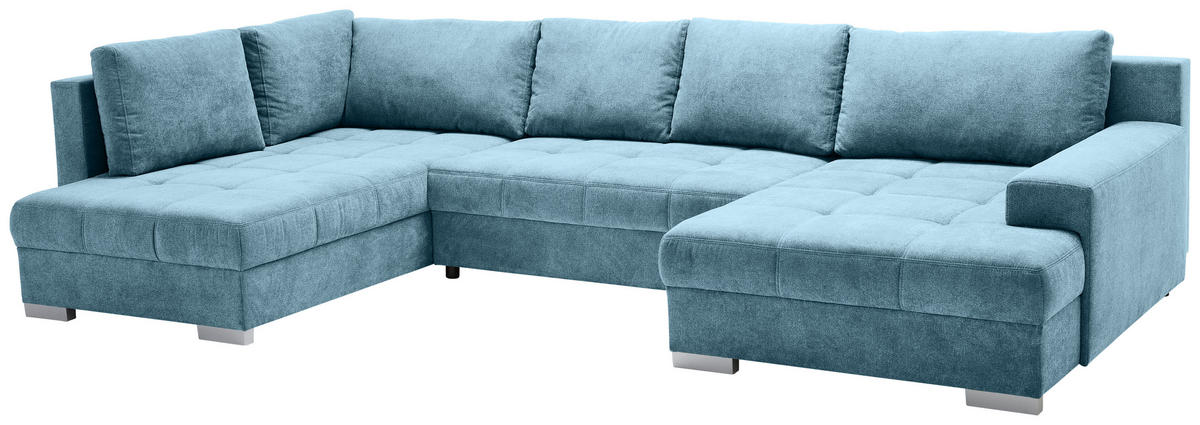 WOHNLANDSCHAFT in Velours Petrol  - Chromfarben/Petrol, Konventionell, Kunststoff/Textil (198/363/170cm) - Hom`in