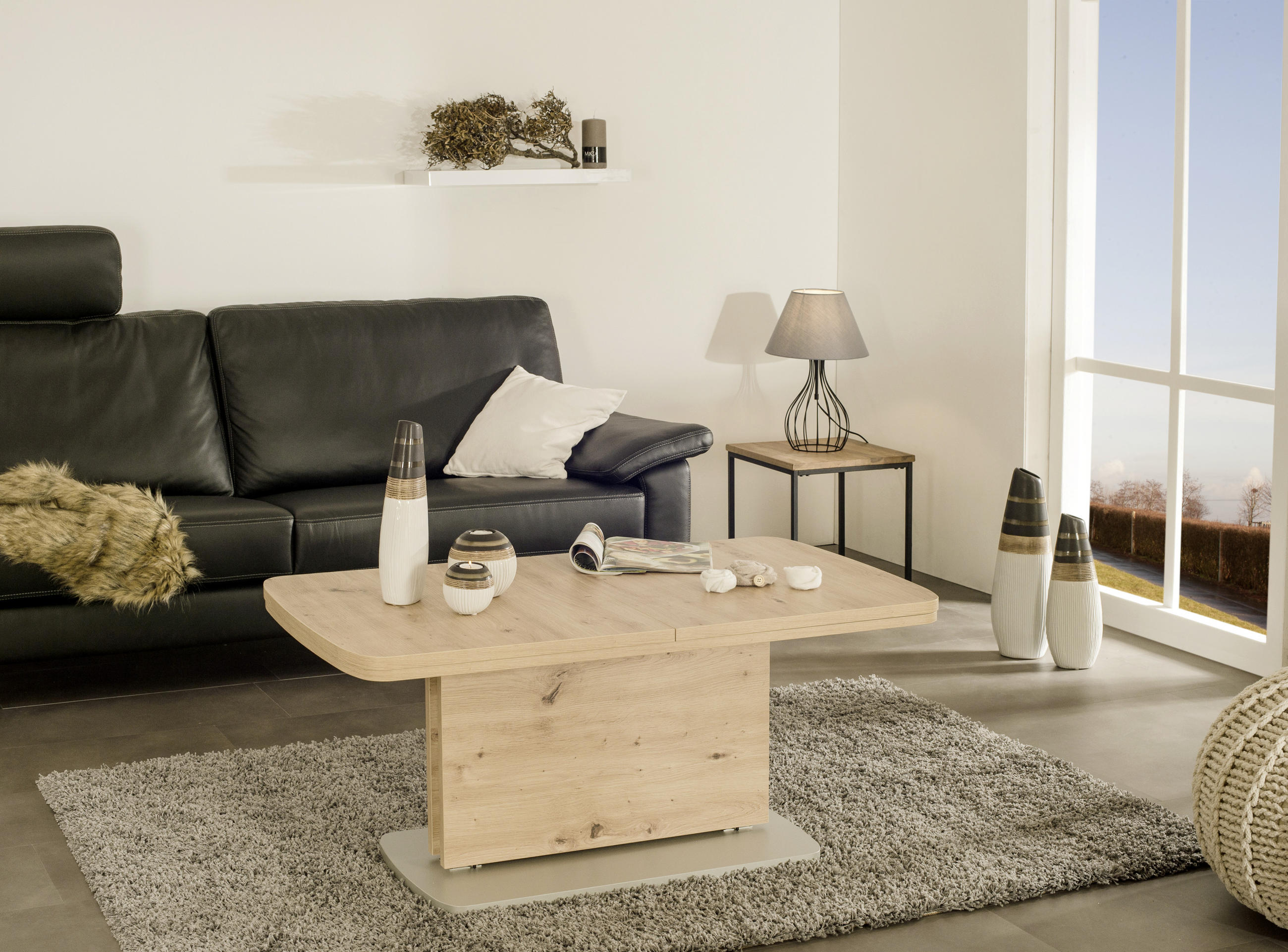 COUCHTISCH 110-180/63/53-72 cm rechteckig Weiß, Eichefarben  - Edelstahlfarben/Eichefarben, KONVENTIONELL, Holzwerkstoff (110-180/63/53-72cm) - Venda