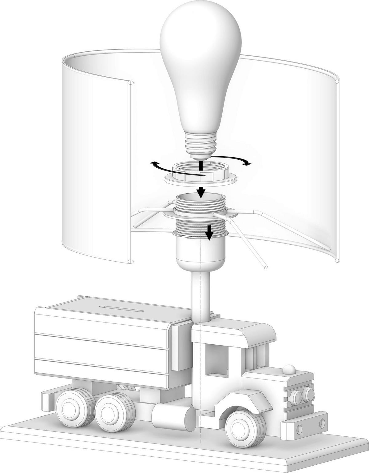 KINDERTISCHLEUCHTE Lkw mit Spardose 32/14/27 cm  - Naturfarben/Grün, Natur, Holz/Holzwerkstoff (32/14/27cm)