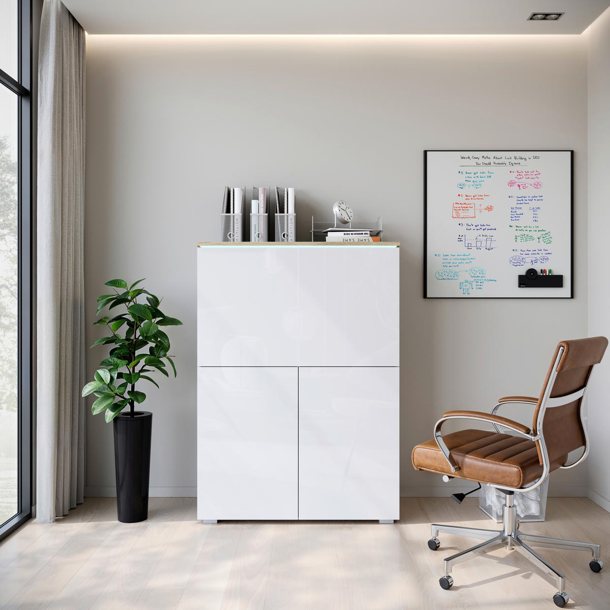 SEKRETÁR - sivá/biela s vysokým leskom, Design, kompozitné drevo/plast (90/125,1/42cm) - P & B
