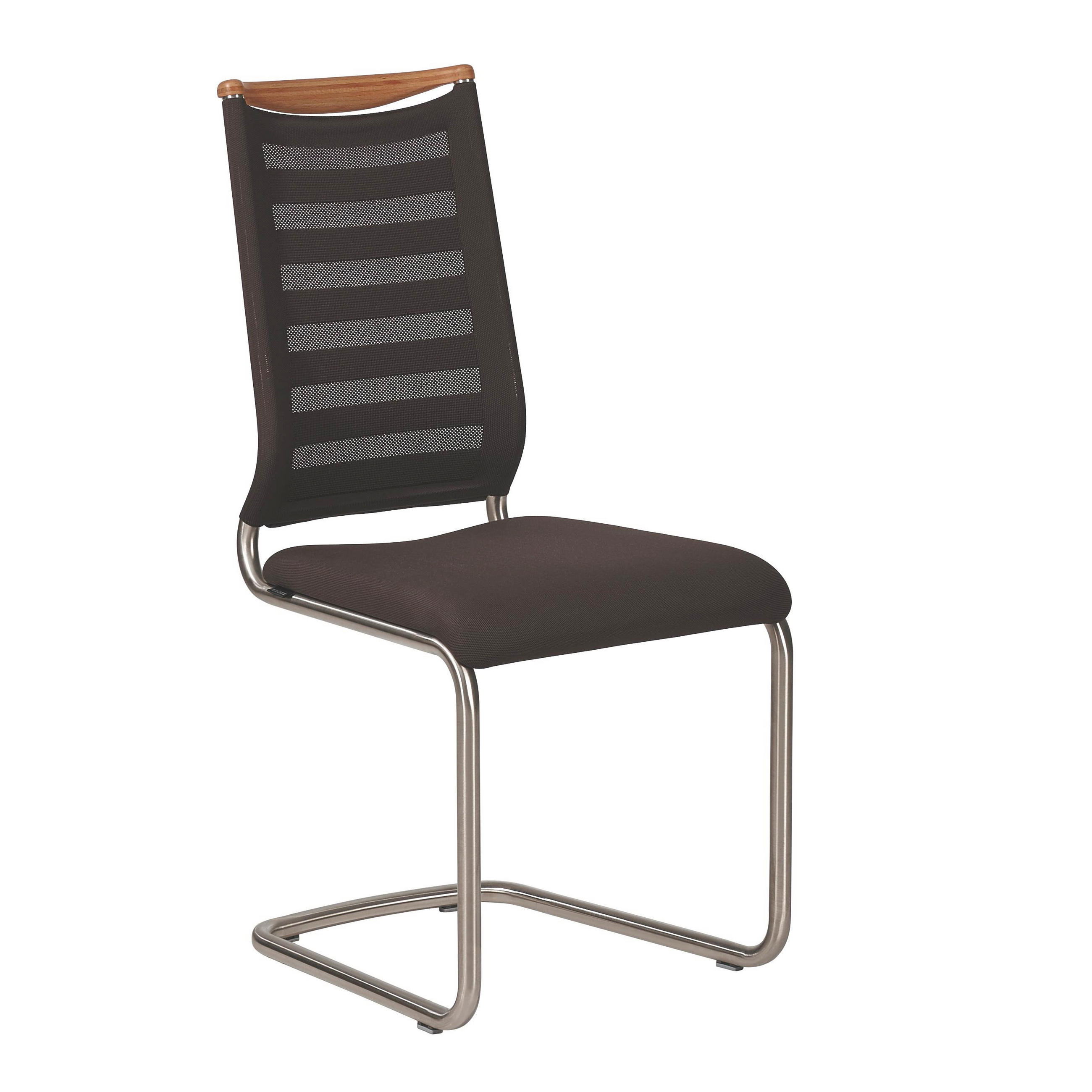 Schwingstuhl in Holz, Textil Edelstahlfarben, Dunkelbraun