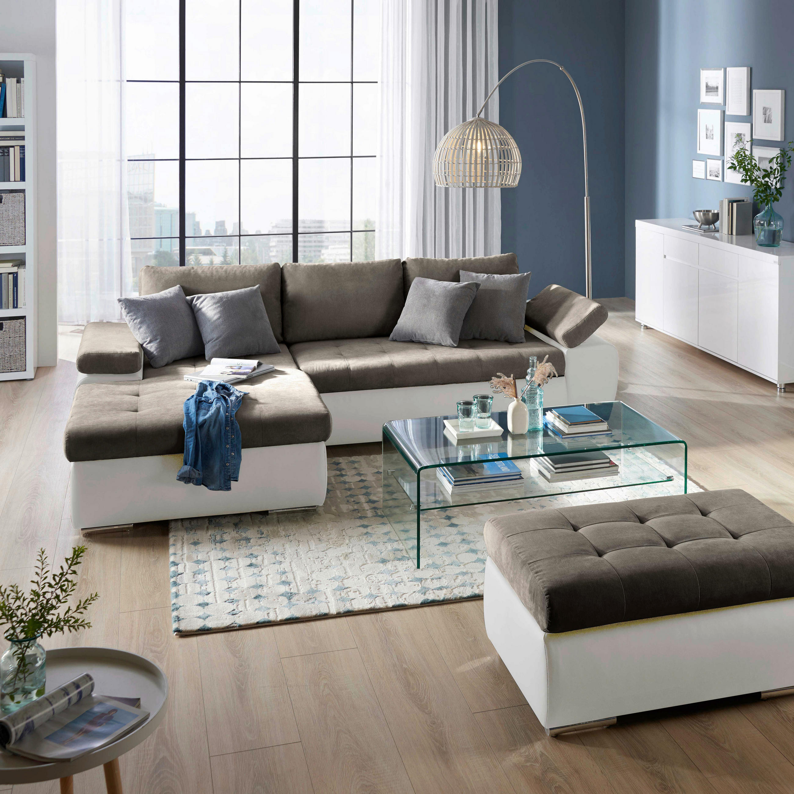 HOCKER in Textil Weiss, Beige  - Weiss/Beige, Design, Kunststoff/Textil (92/45/61cm) - MID.YOU