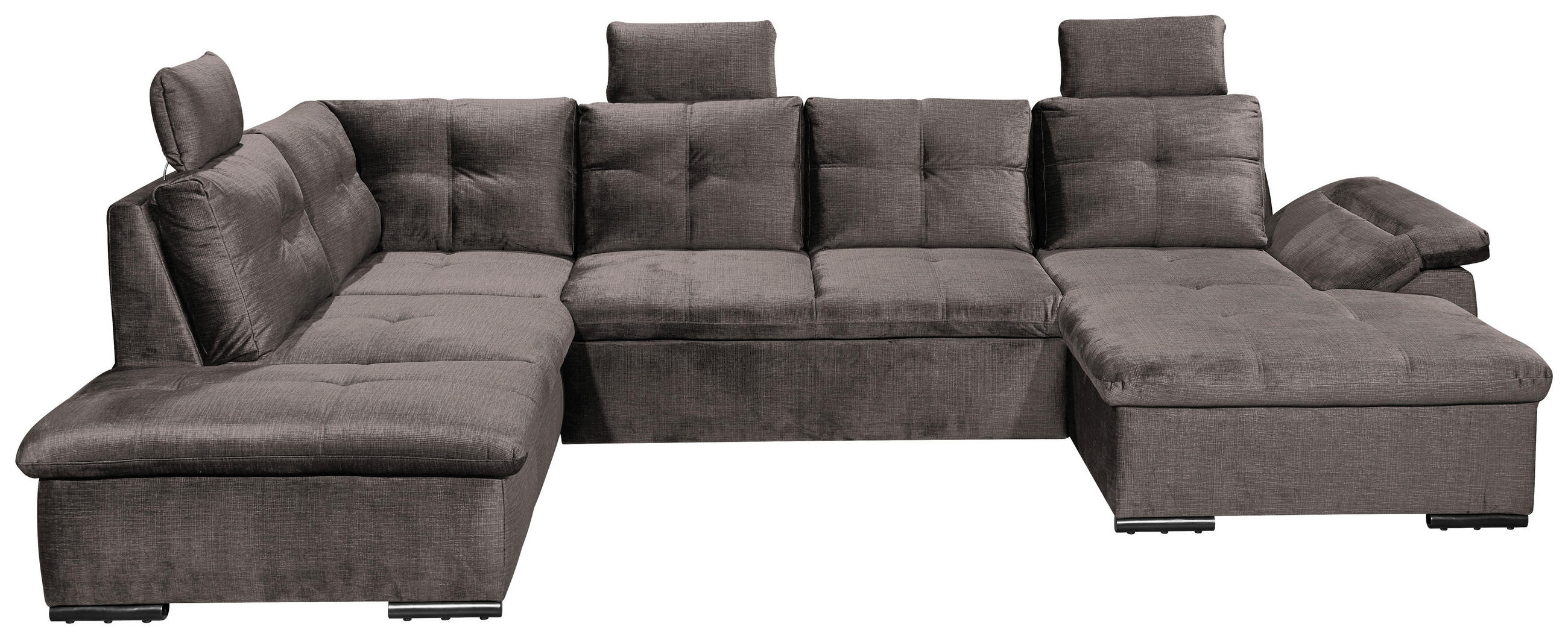 WOHNLANDSCHAFT in Mikrovelours Graubraun - Graubraun/Schwarz, KONVENTIONELL, Kunststoff/Textil (217/334/127cm) - Carryhome