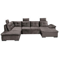 WOHNLANDSCHAFT in Mikrovelours Graubraun  - Graubraun/Schwarz, KONVENTIONELL, Kunststoff/Textil (217/334/127cm) - Carryhome