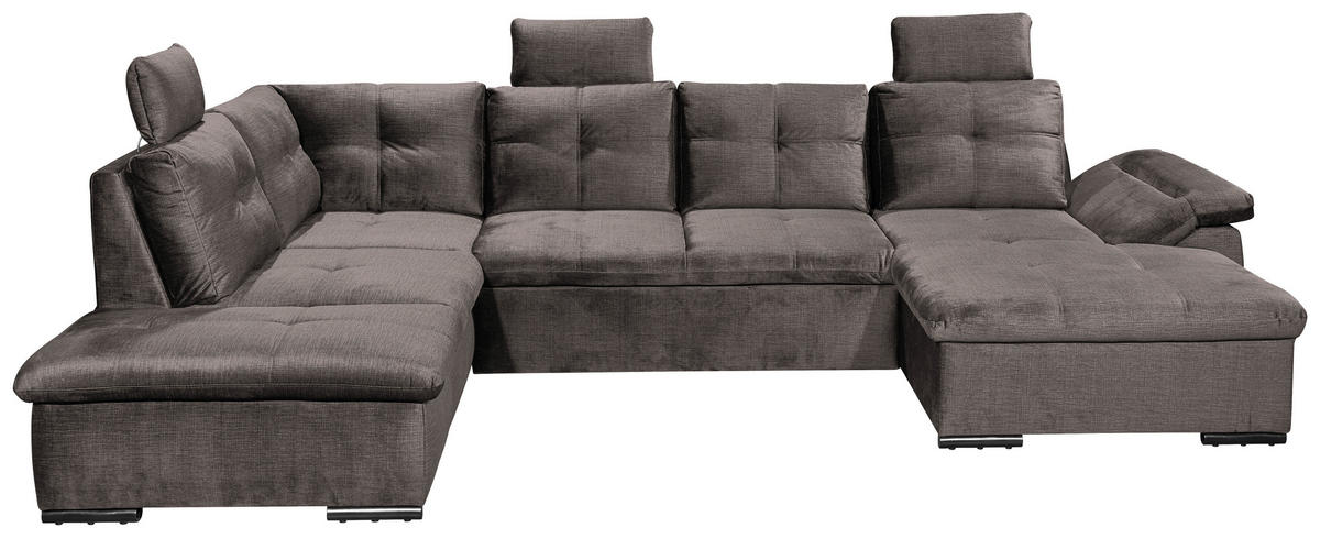 WOHNLANDSCHAFT in Mikrovelours Graubraun  - Graubraun/Schwarz, KONVENTIONELL, Kunststoff/Textil (217/334/127cm) - Carryhome
