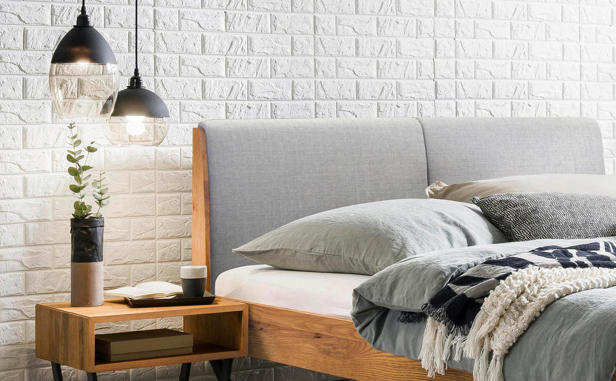 BETT 160/200 cm  in Anthrazit, Wildeiche  - Wildeiche/Anthrazit, Natur, Holz/Metall (160/200cm) - Hasena
