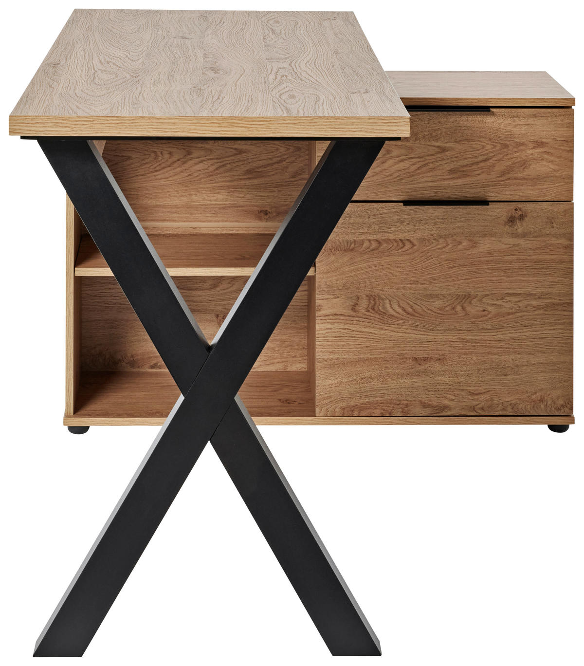 ECKSCHREIBTISCH 140/95/76 cm  in Eichefarben  - Eichefarben/Schwarz, Modern, Holzwerkstoff/Metall (140/95/76cm) - Livetastic