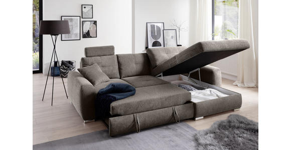 ECKSOFA in Mikrofaser Braun  - Chromfarben/Braun, MODERN, Kunststoff/Textil (276/193cm) - Hom`in