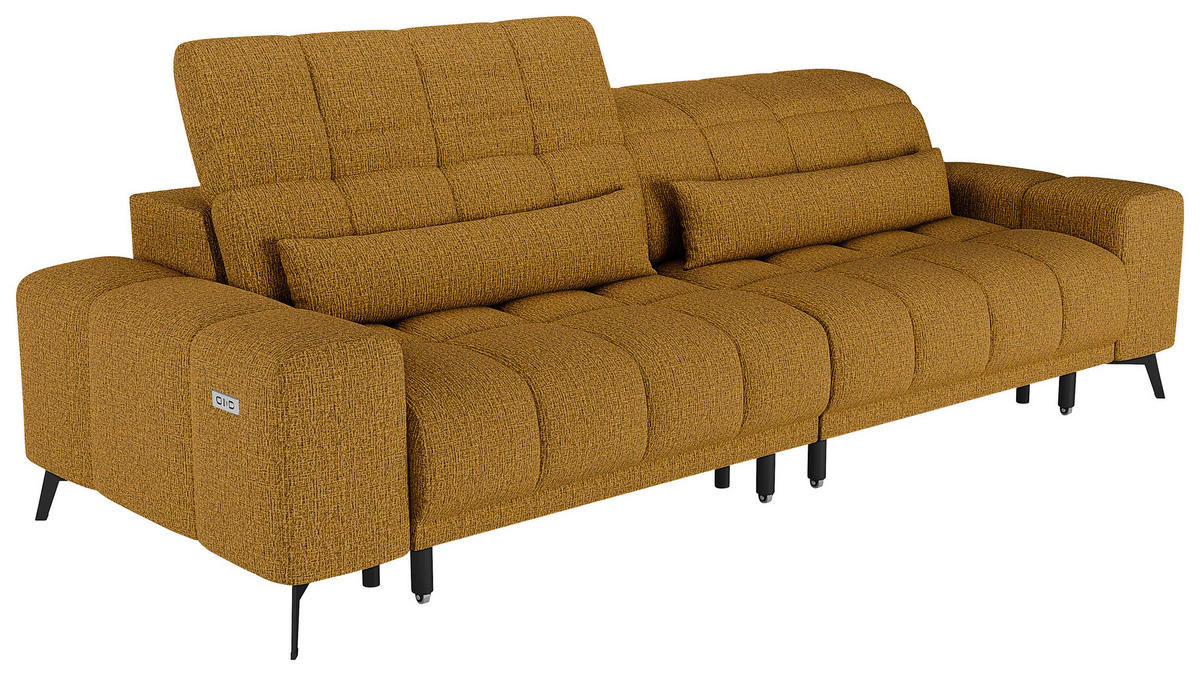 BIGSOFA inkl. motor.Sitzvorzug Chenille Senfgelb  - Senfgelb/Schwarz, MODERN, Textil/Metall (300/112/121-181cm) - Xora