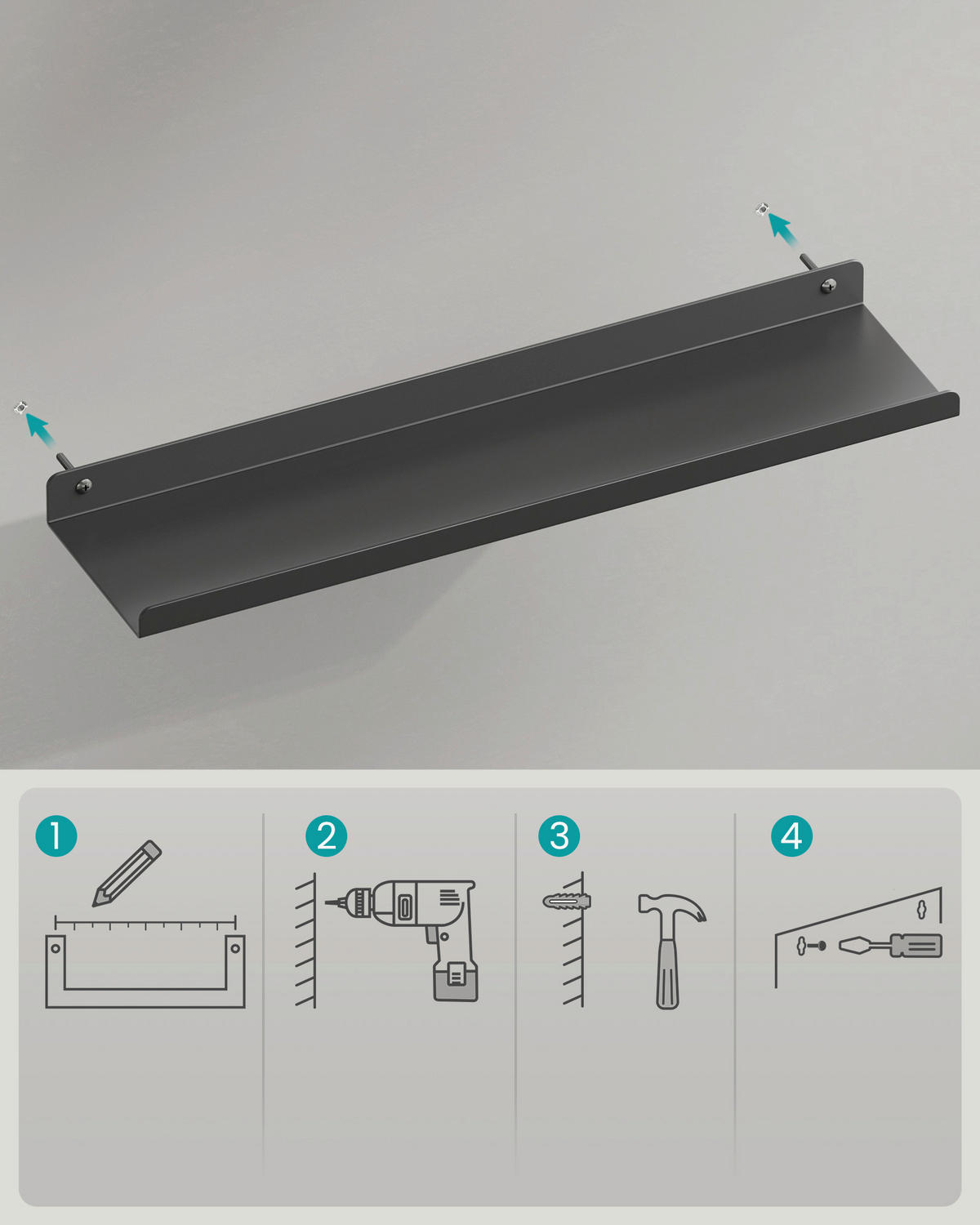 WANDREGALSET Schwarz  - Schwarz, Basics, Metall (40/2,5/9,5cm)