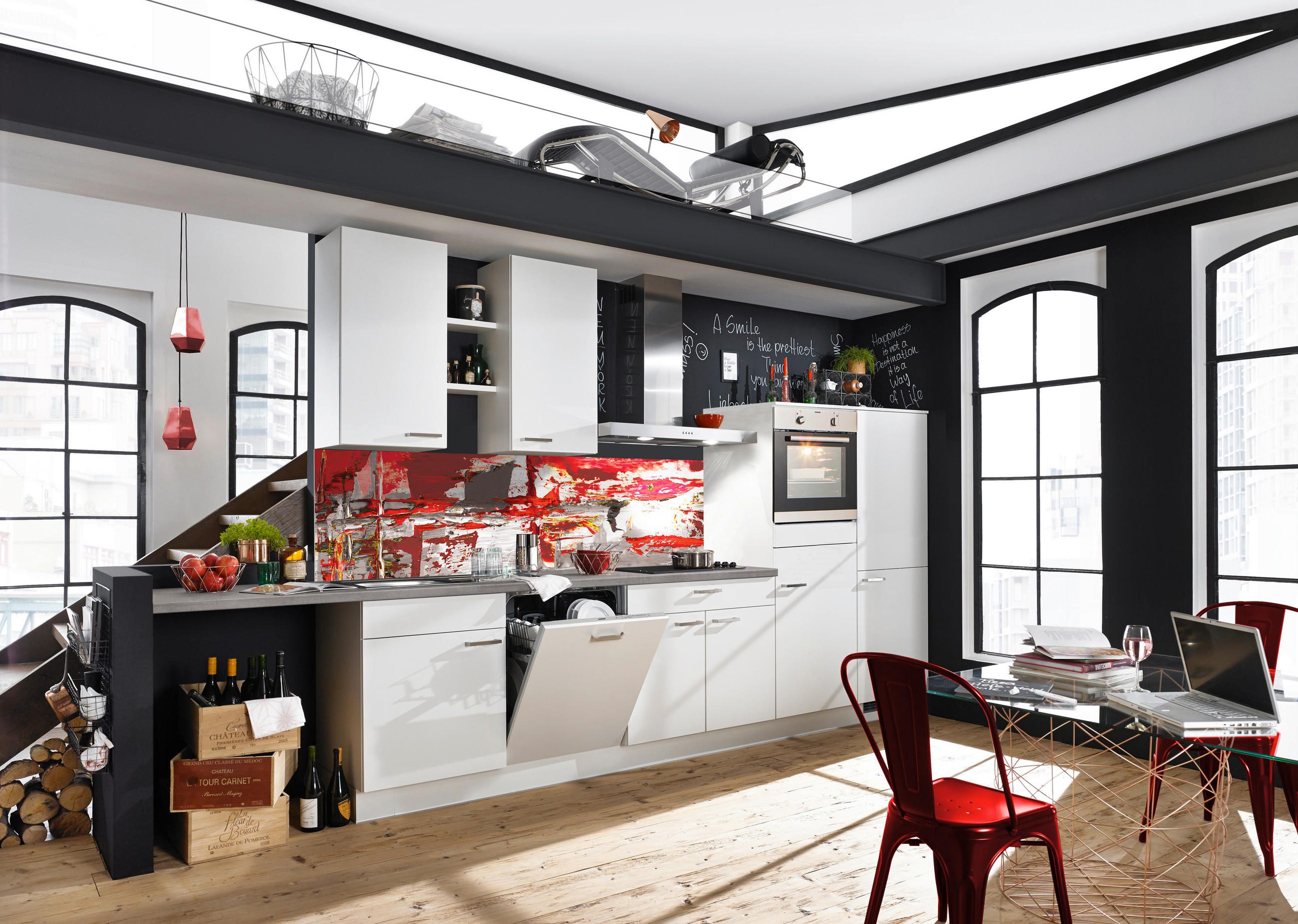 KÜCHENBLOCK 330 cm   in Weiß  - Edelstahlfarben/Weiß, KONVENTIONELL, Holzwerkstoff/Metall (330cm) - Xora