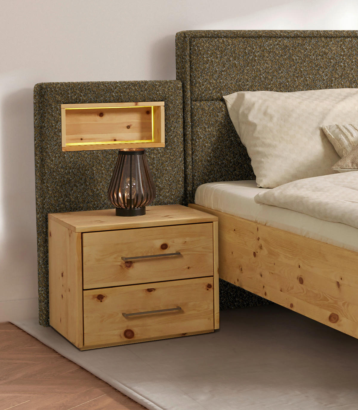 BETT 180/200 cm  in Zirbelkieferfarben, Khaki  - Khaki/Zirbelkieferfarben, Natur, Holz/Textil (180/200cm) - Valnatura