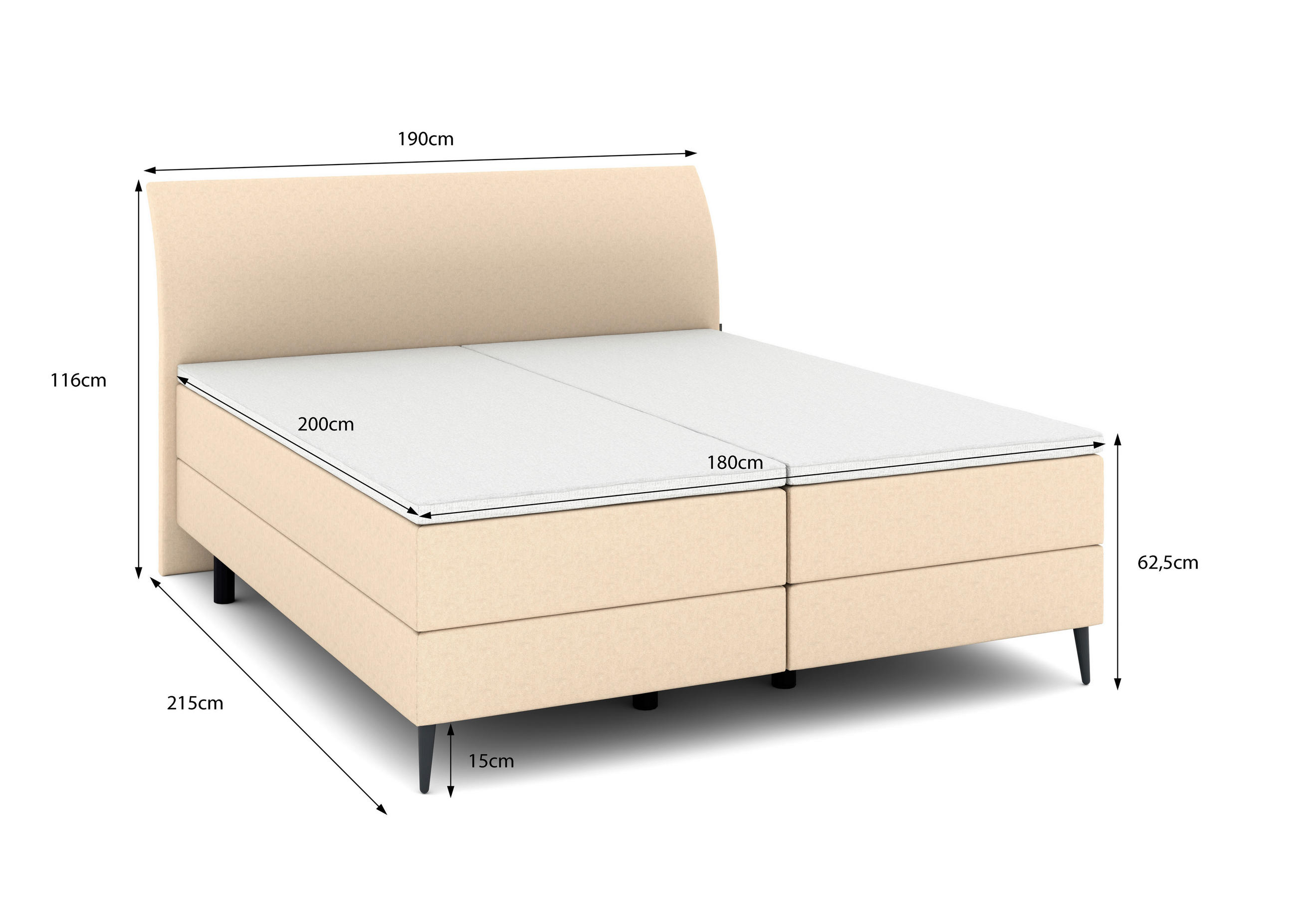 Thumbnail - Musterring Boxspringbett, Beige, Textil, H3, 7-Zonen, Höhe ca. 22 cm, 180x200 cm, Dgm, Über- und Sondergrößen erhältlich...