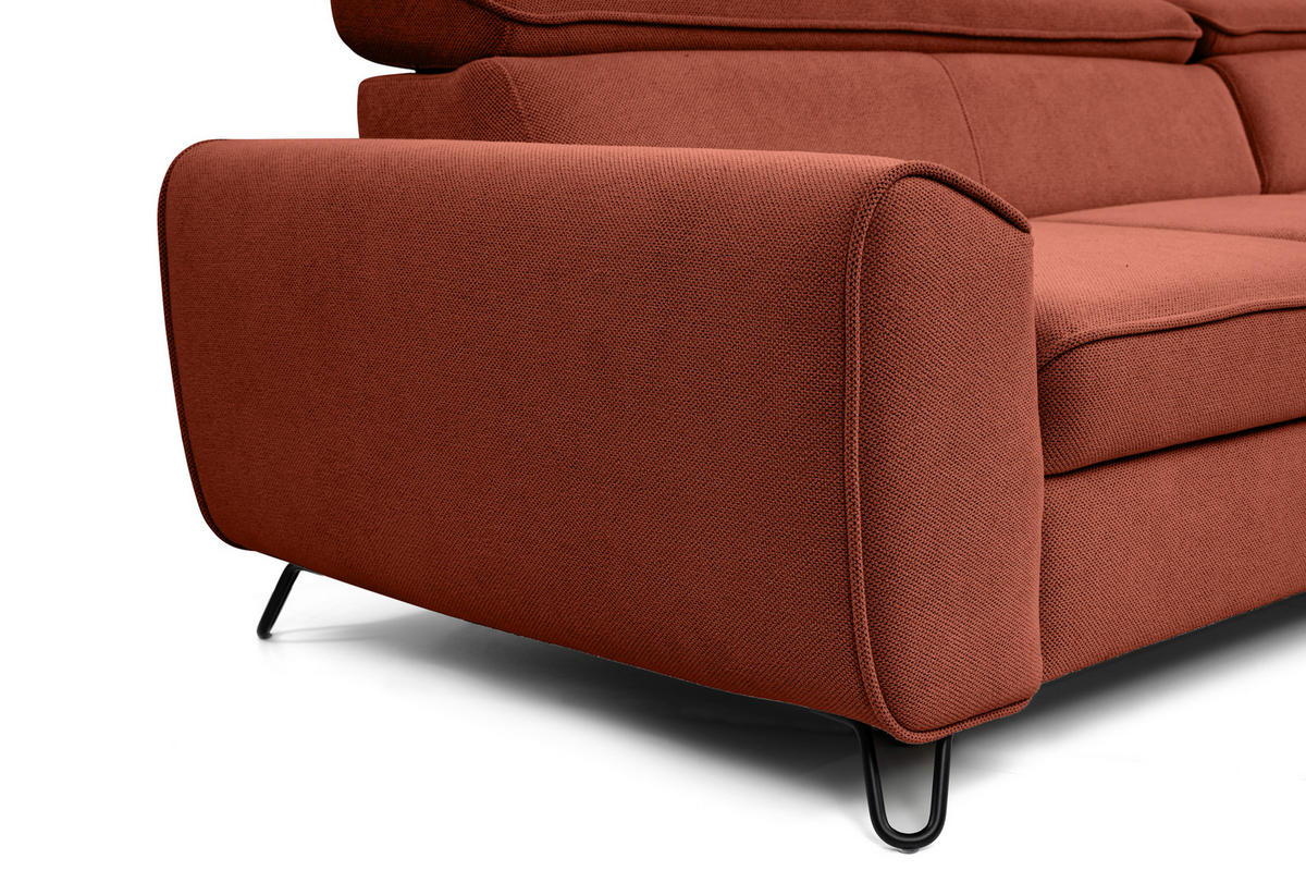 ECKSOFA in Flachgewebe Rostfarben  - Rostfarben/Schwarz, Design, Textil/Metall (250/200cm) - Stylife