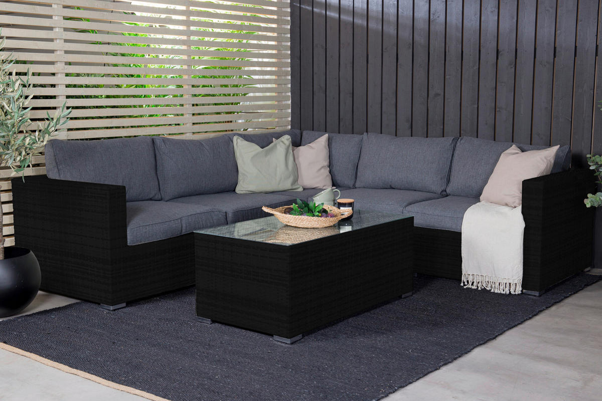 LOUNGEGARNITUR Aluminium  - Schwarz/Grau, MODERN, Glas/Kunststoff (249/65/87cm) - Gardenson