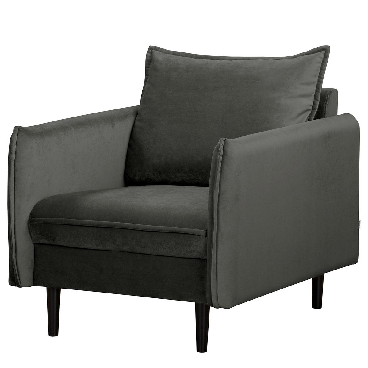 SESSEL in Samt Dunkelgrau  - Dunkelgrau/Schwarz, Design, Holz/Textil (74/86/100cm) - P & B