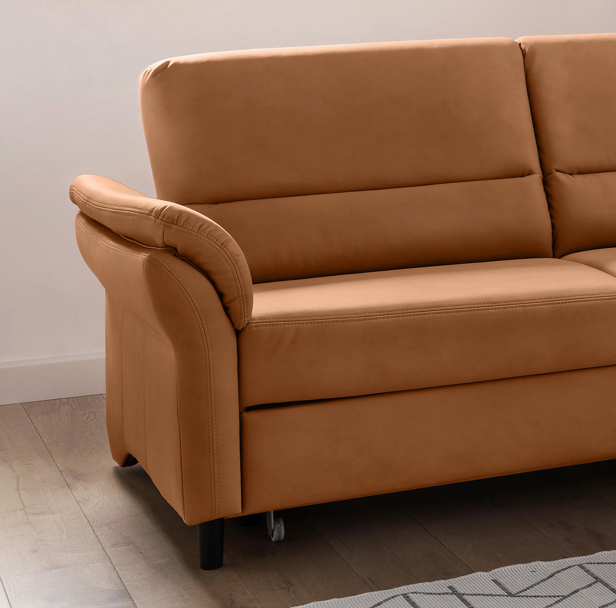 ECKSOFA in Lederlook Cognac  - Cognac/Schwarz, MODERN, Holz/Textil (279/176cm) - Livetastic