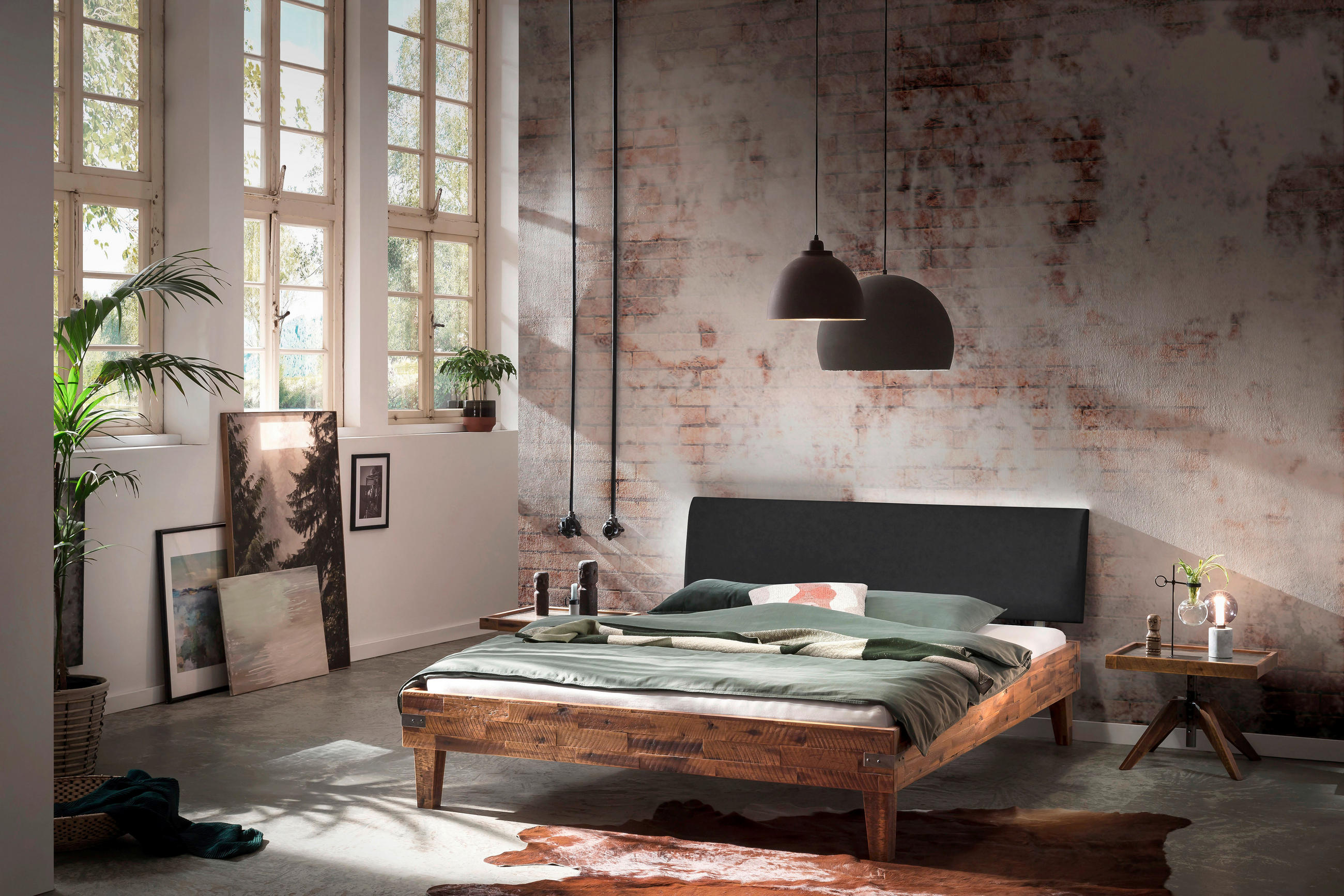BETT 140/200 cm  in Anthrazit, Braun, Akaziefarben  - Anthrazit/Schwarz, Design, Holz (140/200cm) - Hasena