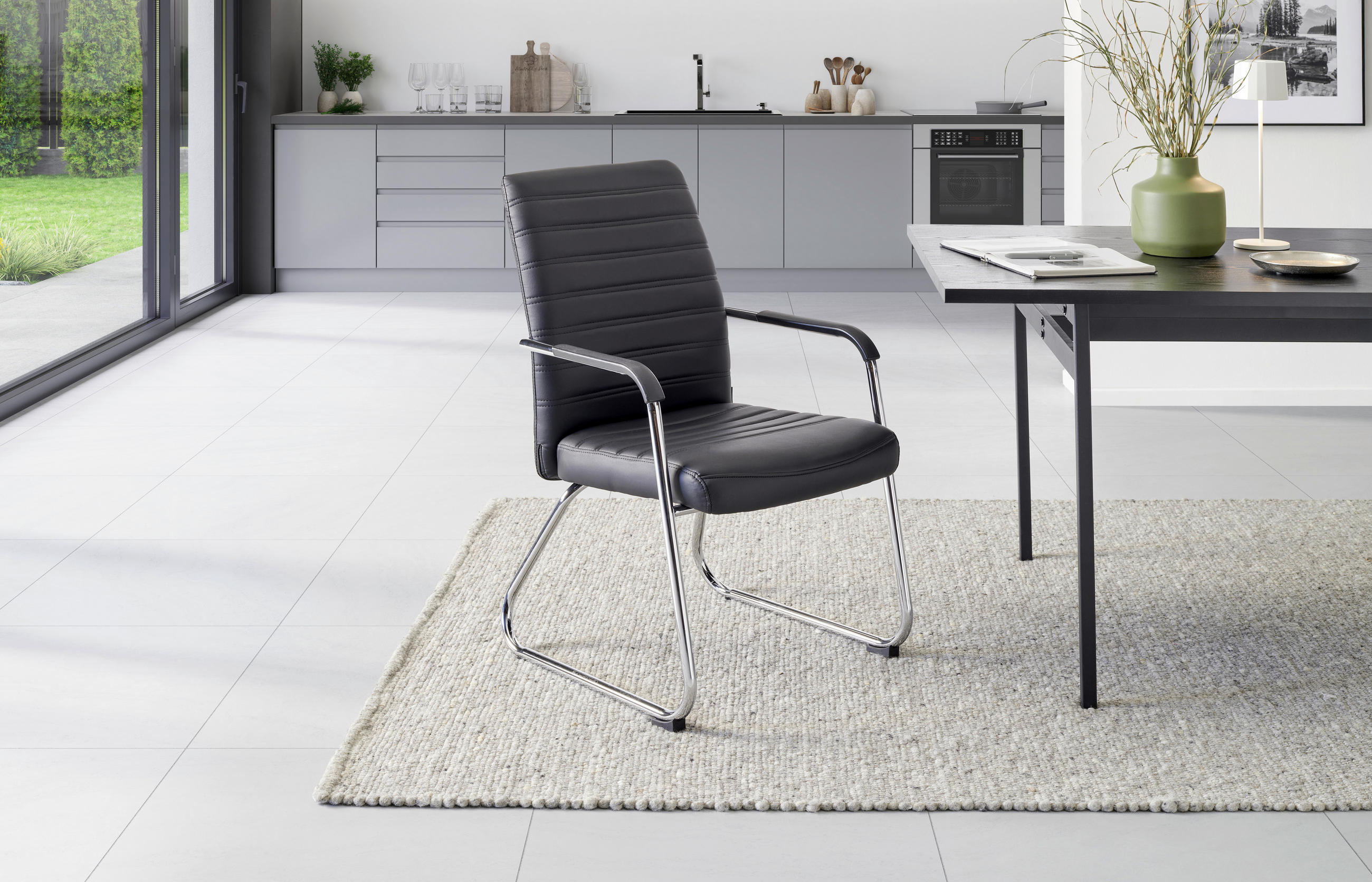 BESUCHERSTUHL Schwarz, Chromfarben  - Chromfarben/Schwarz, LIFESTYLE, Holz/Kunststoff (55/92/64cm) - Livetastic