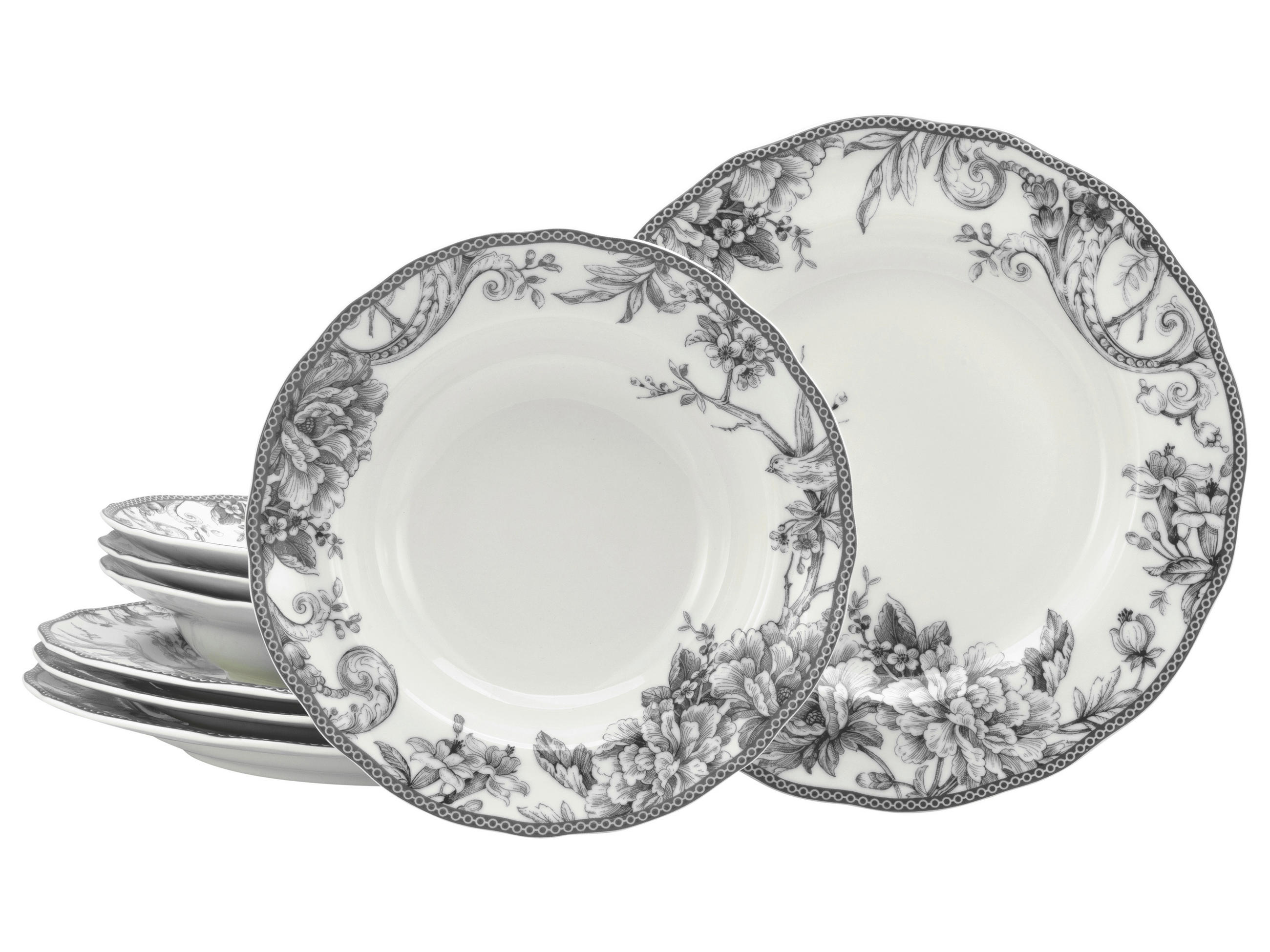 TAFELSERVICE Grau, Weiß Adelaide Grau 8-teilig  - Weiß/Grau, Basics, Keramik - Creatable