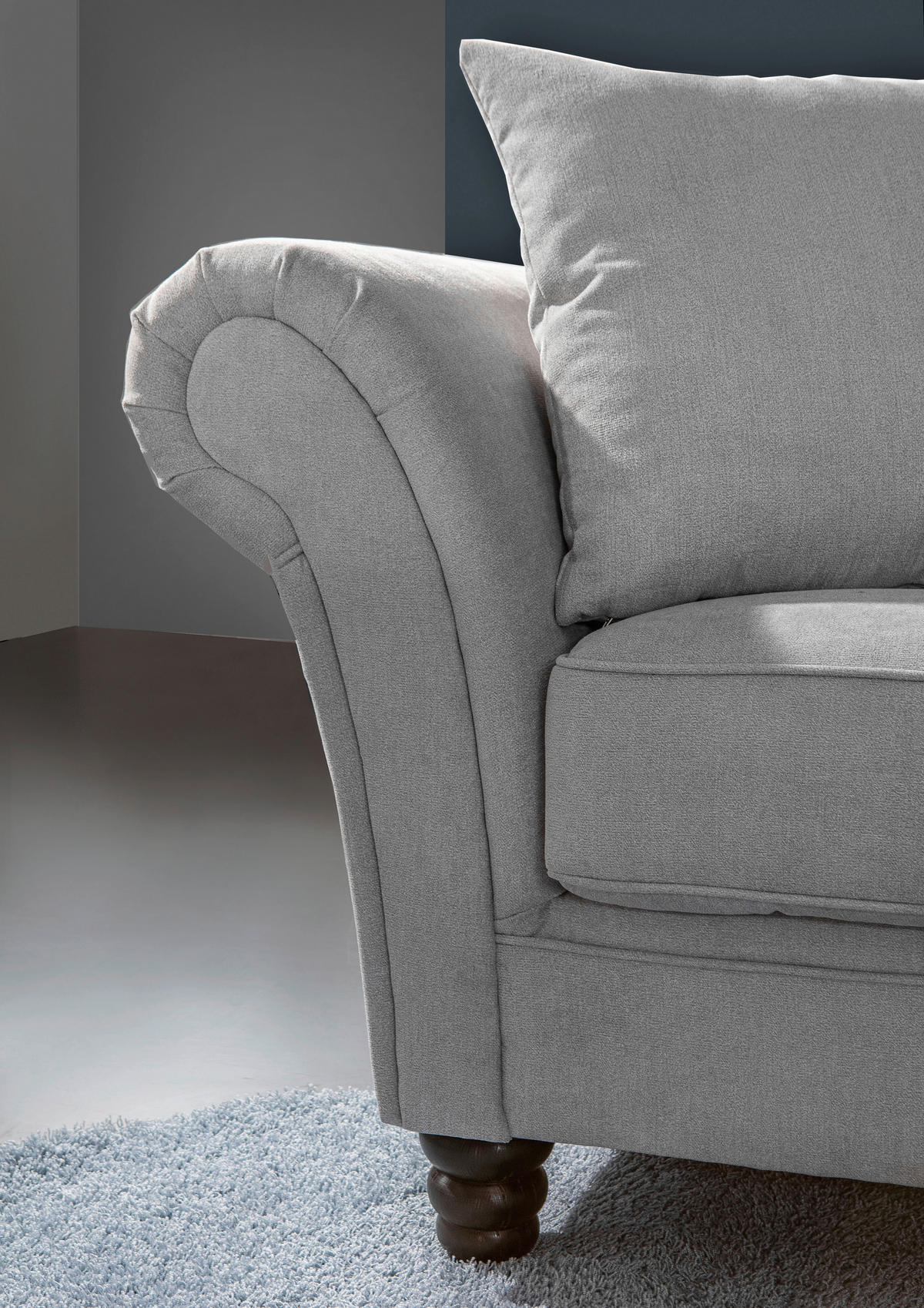 BIGSOFA Flachgewebe Hellgrau  - Dunkelbraun/Hellgrau, KONVENTIONELL, Holz/Textil (270/80/110cm) - Livetastic