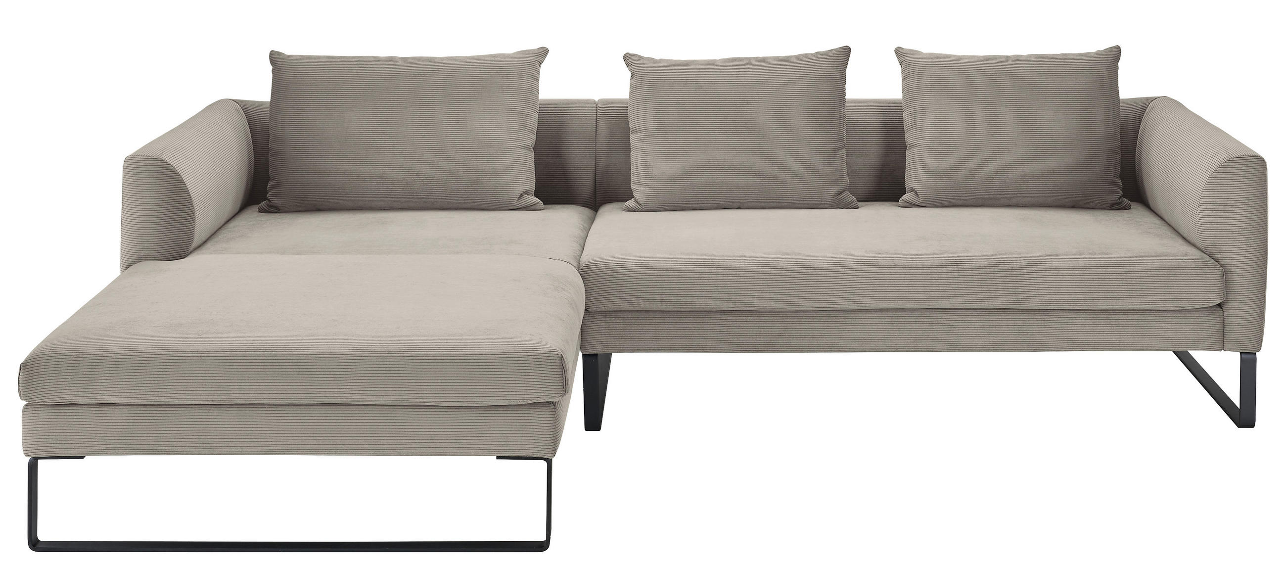 ECKSOFA Sandfarben Feincord Rückenkissen, Rücken echt  - Sandfarben/Schwarz, KONVENTIONELL, Textil/Metall (178/284cm) - Hom`in