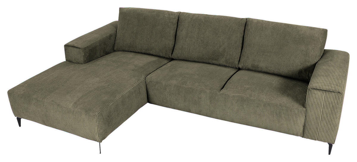 ECKSOFA in Cord Dunkelgrün  - Dunkelgrün/Schwarz, Konventionell, Textil/Metall (170/285cm) - Carryhome
