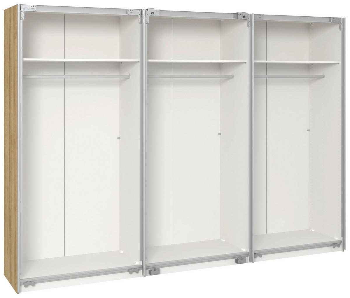 SCHWEBETÜRENSCHRANK in Weiss, Eichefarben  - Weiss/Edelstahlfarben, Design, Glas/Holzwerkstoff (303/215/65cm) - Carryhome