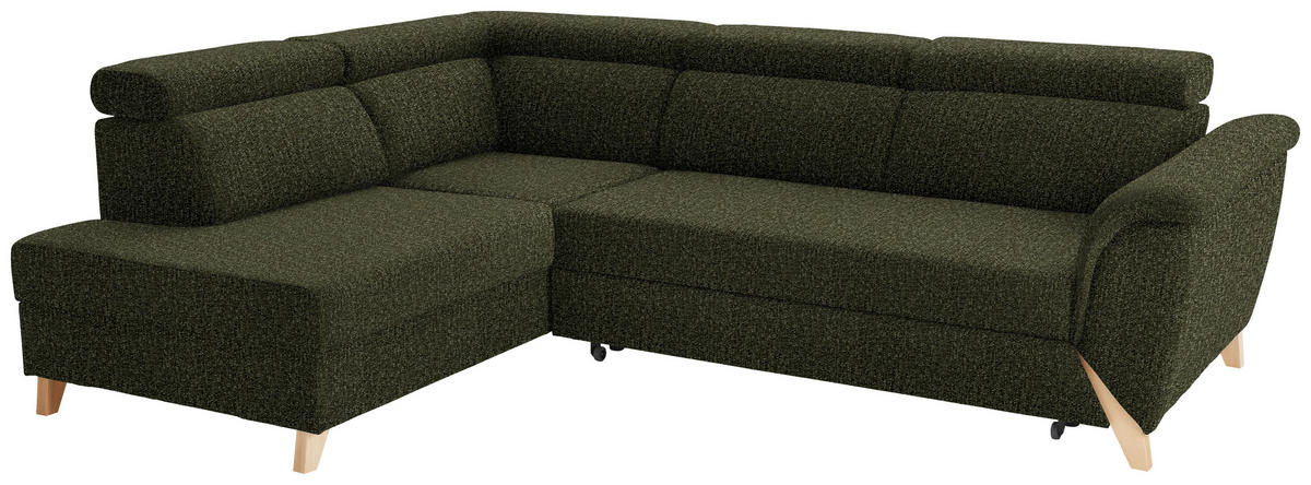 ECKSOFA in Struktur Olivgrün  200/265 cm  - Naturfarben/Olivgrün, KONVENTIONELL, Holz/Textil (200/265cm) - Stylife