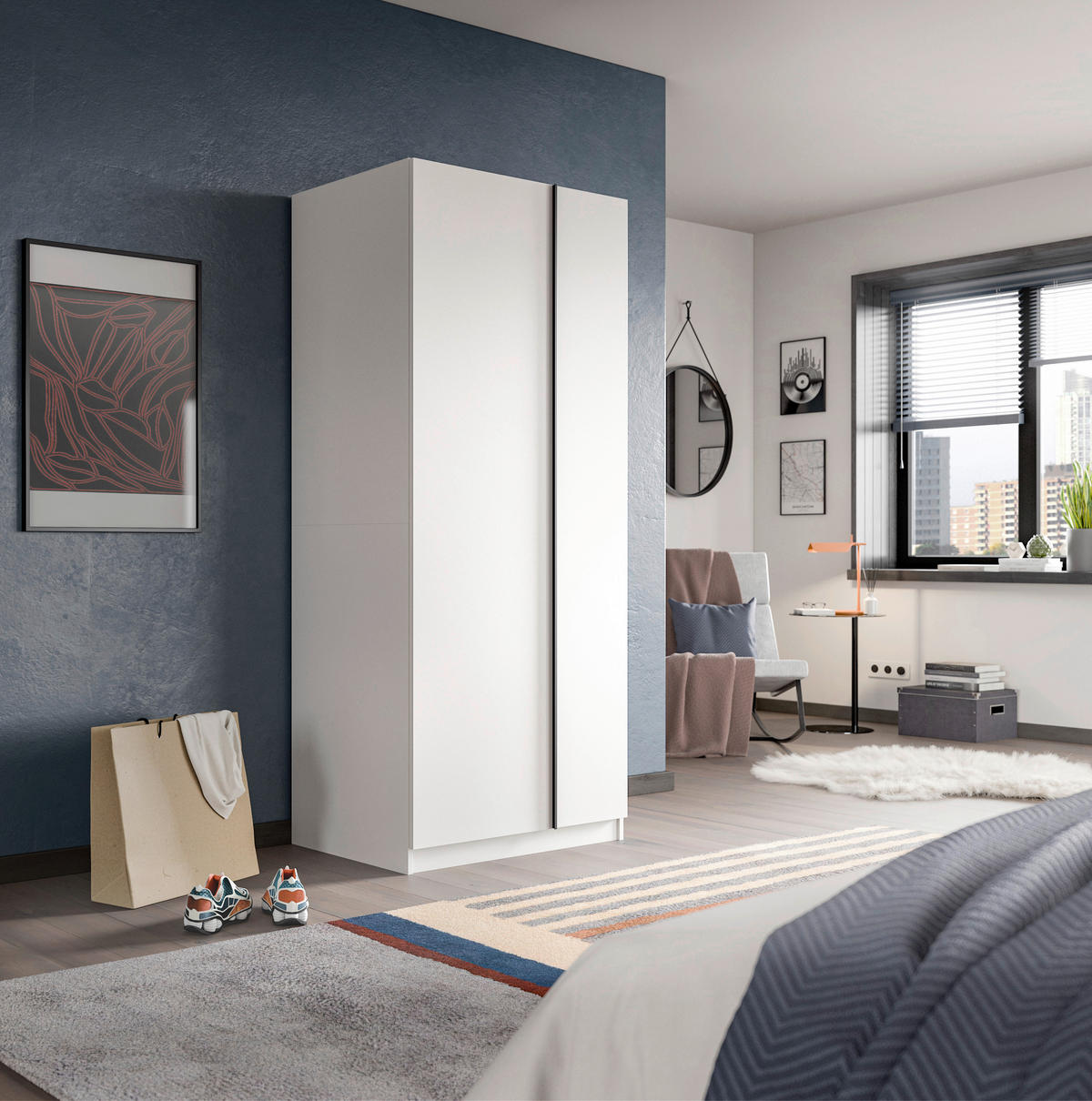 SKRIŇA S OTOČNÝMI DVERAMI, biela,  - čierna/biela, Modern, kompozitné drevo/plast (80cm) - MID.YOU