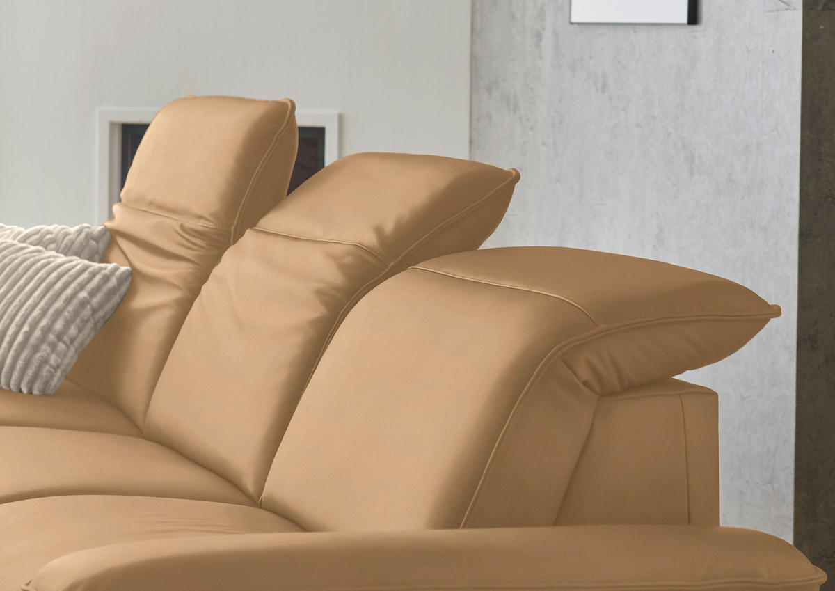 ECKSOFA  Echtleder Honig  - Schwarz/Honig, Design, Leder/Metall (169/307cm) - Beldomo Premium