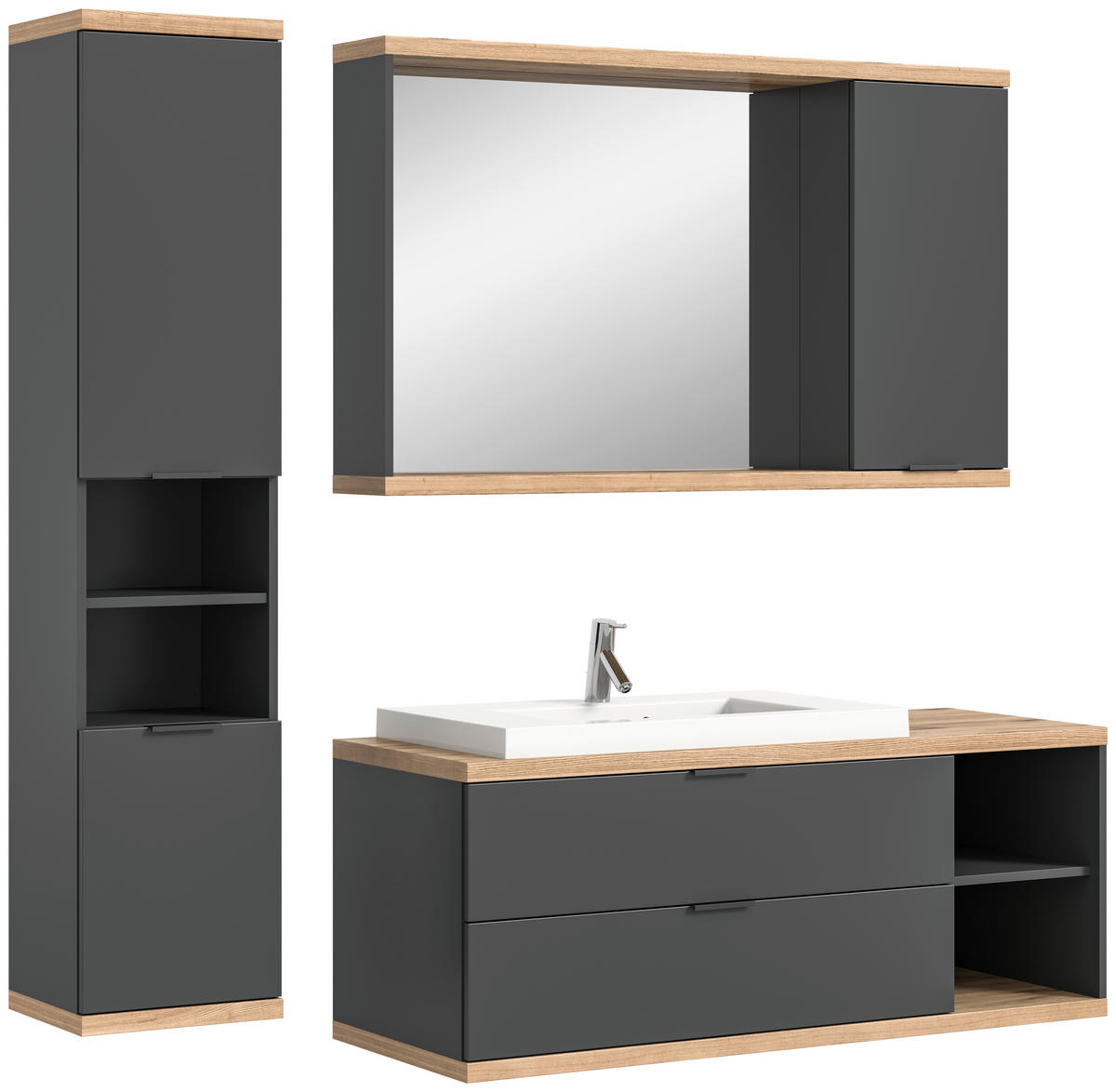 BADEZIMMER 4-teilig  in 186 cm  - Anthrazit/Schwarz, Basics, Glas/Holzwerkstoff (186cm) - MID.YOU