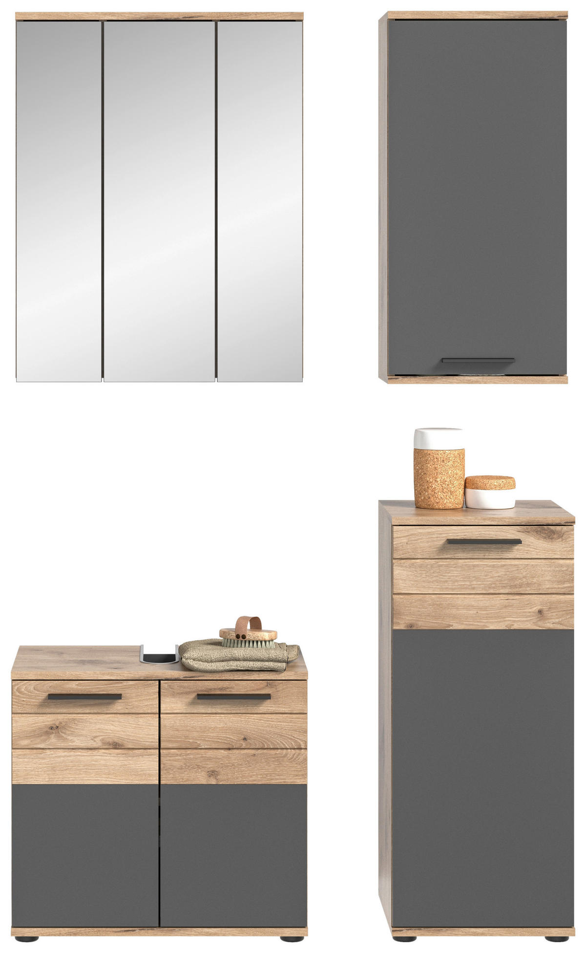 BADEZIMMER 4-teilig  in 97 cm  - Eichefarben/Schwarz, MODERN, Glas/Holzwerkstoff (97cm) - MID.YOU