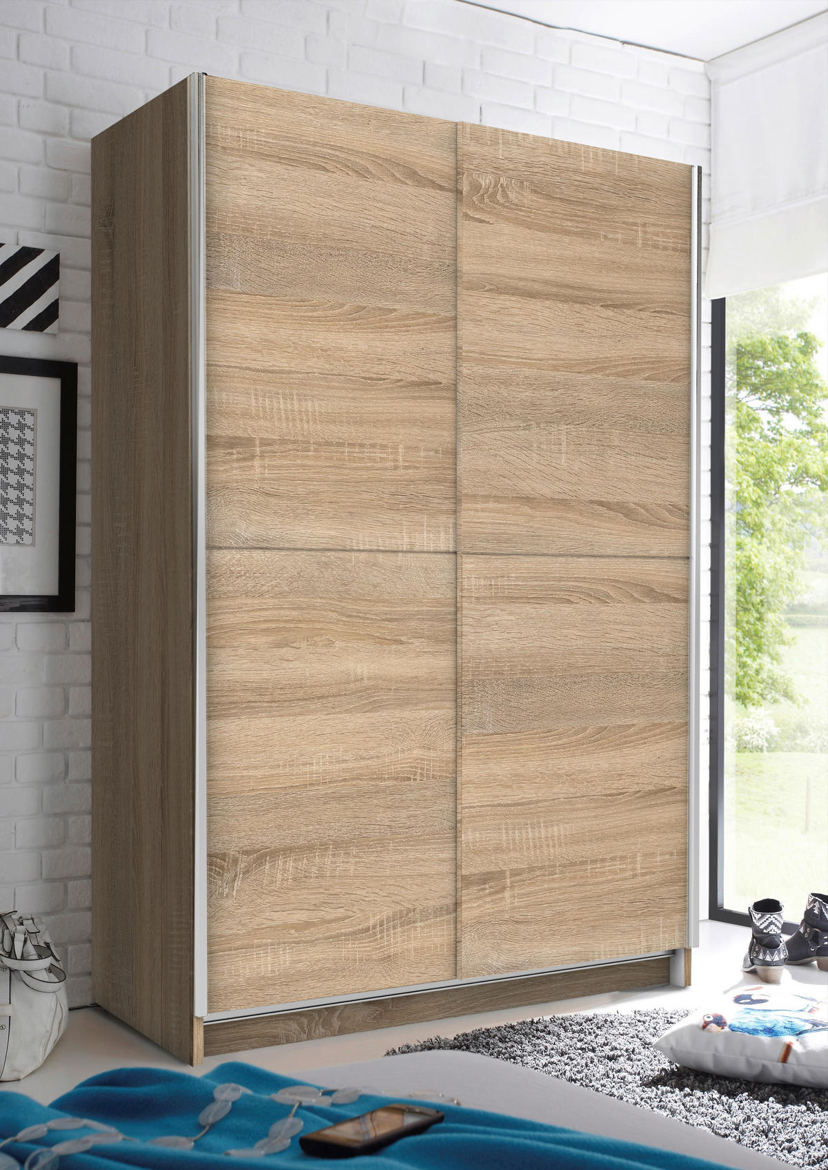 OMARA Z DRSNIMI VRATI, hrast sonoma  - barve aluminija/hrast sonoma, Basics, leseni material (125/196/38cm) - Livetastic