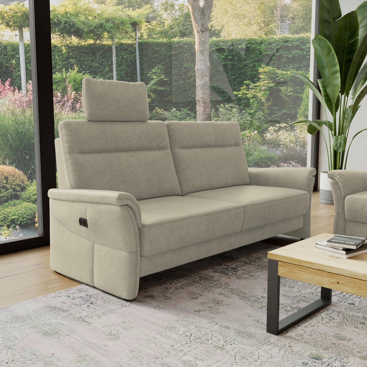 3,5-SITZER - Hellgrau/Schwarz, Konventionell, Kunststoff/Textil (205/98/91cm) - Elegando
