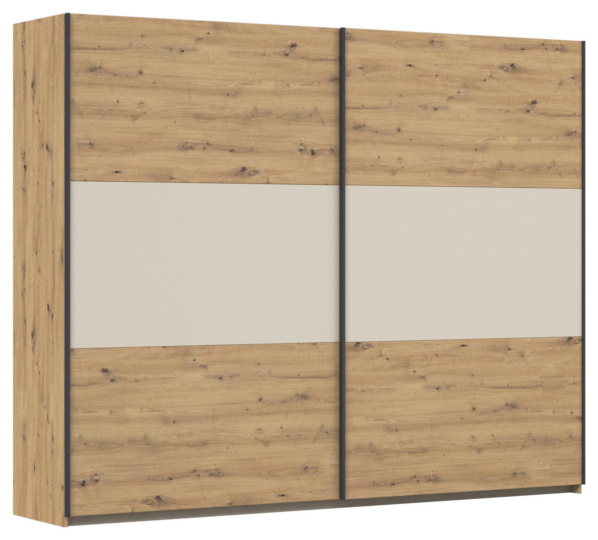 SCHWEBETÜRENSCHRANK  in Champagner, Eiche Artisan, Alufarben  - Champagner/Alufarben, MODERN, Holzwerkstoff/Metall (261/210/59cm) - Rauch Möbel