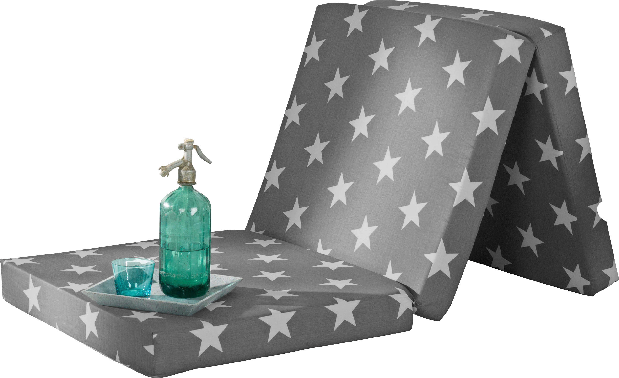 KLAPPMATRATZE 70/190 cm, Höhe ca.: 9 cm, H2 = mittel,  - Weiß/Grau, Basics, Textil (70/190cm) - Boxxx