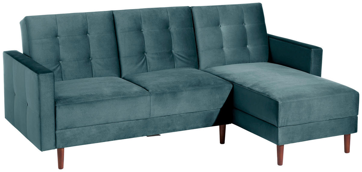 ECKSCHLAFSOFA inkl. Hocker in Blau Textil   - Blau/Eschefarben, Design, Holz/Textil (223/152cm) - Max Winzer