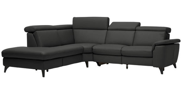 ECKSOFA in Echtleder Anthrazit  - Anthrazit/Schwarz, Design, Leder/Metall (239/289cm) - Cantus