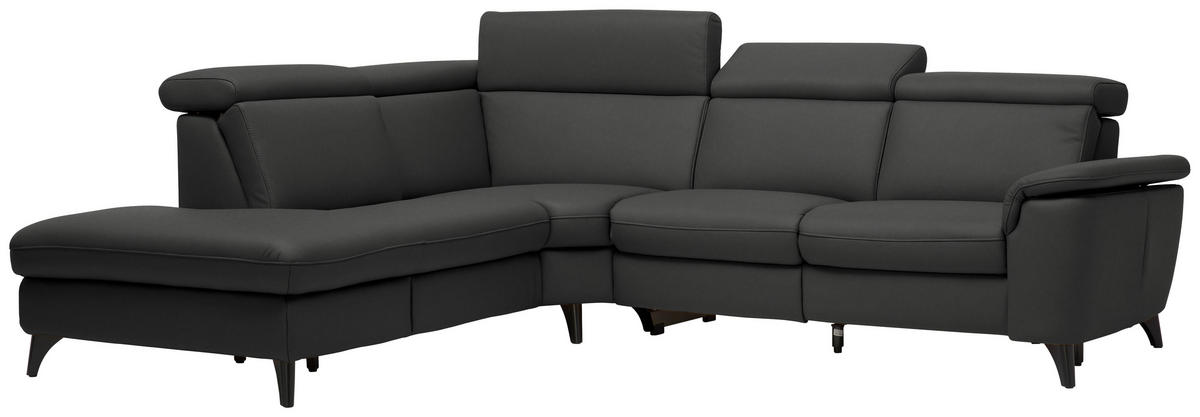ECKSOFA in Echtleder Anthrazit  - Anthrazit/Schwarz, Design, Leder/Metall (239/285cm) - Cantus