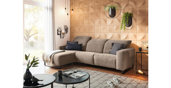 ECKSOFA  in Cord Taupe  180/266 cm  - Taupe/Schwarz, KONVENTIONELL, Textil/Metall (180/266cm) - Hom`in