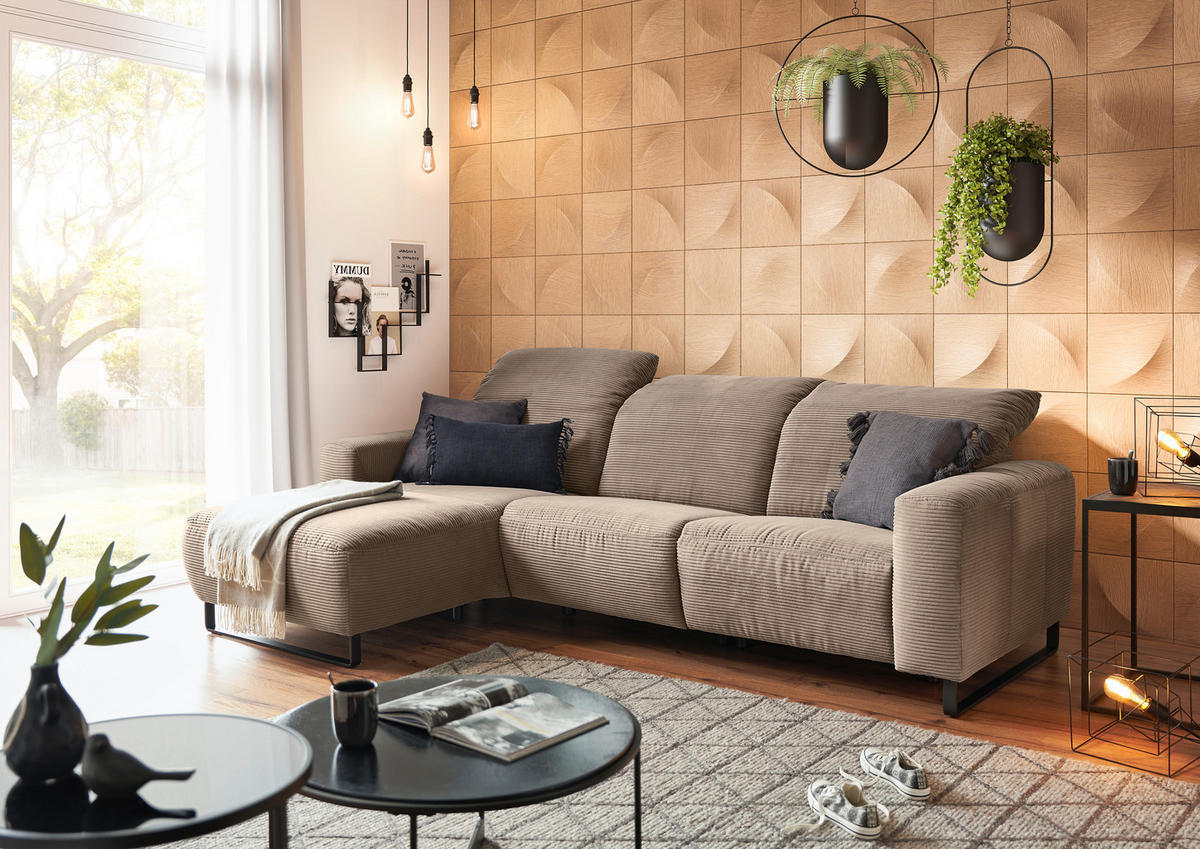 ECKSOFA in Cord Taupe  - Taupe/Schwarz, Konventionell, Textil/Metall (180/266cm) - Hom`in