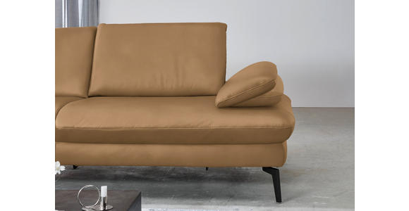 ECKSOFA in Echtleder Honig 157/325 cm - Schwarz/Honig, Design, Leder/Metall (157/325cm) - Dieter Knoll